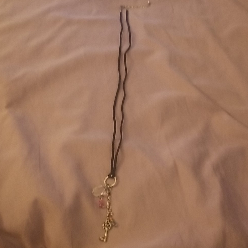 Key & teardrop with suede strap (costume jewelry)